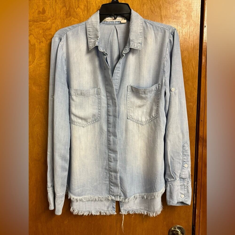 Chelsea & violet wemon's button down, distressed jean top small